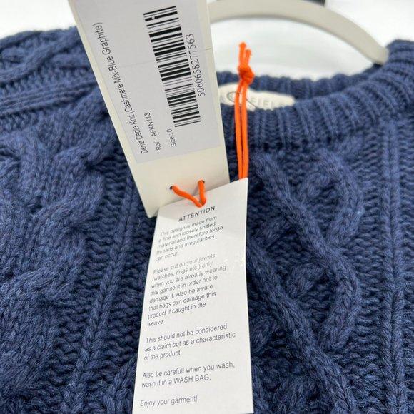 Far Afield Men's Deniz Wool Cable Knit Sweater Crew Neck Blue Graphite sz 0 XS - Picture 5 of 8